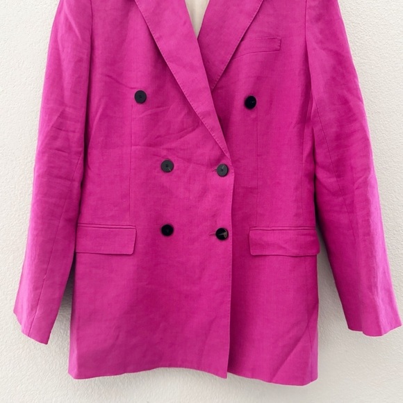 Vince Linen Blazer Jacket Double Breasted Tailor Pink Fuchsia Classic Preppy 8 - Picture 7 of 14